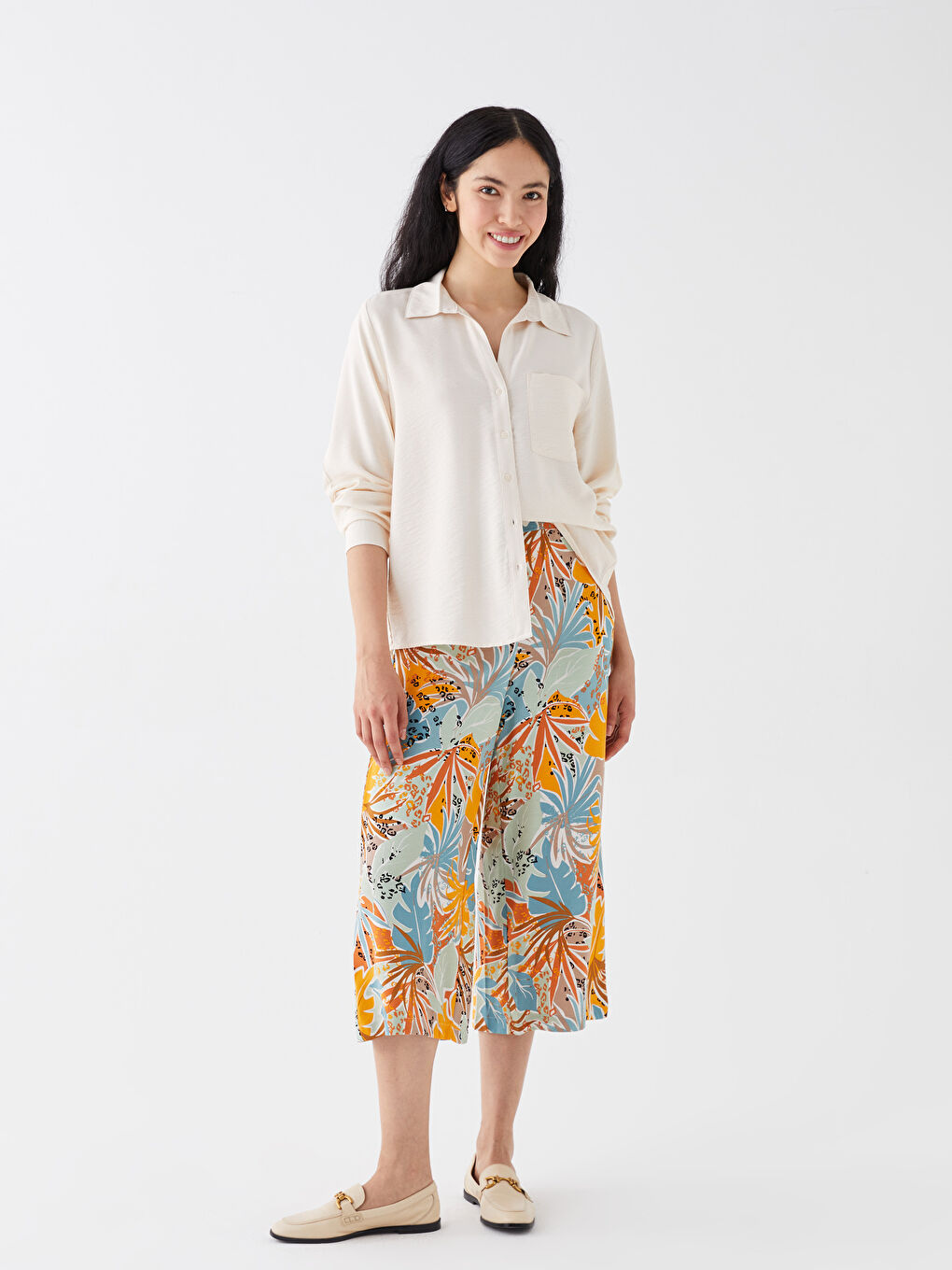 Elastic Waist Patterned Linen Blend Women's Capri Pants -S3IV18Z8-LQB