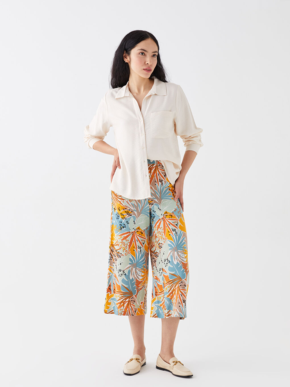 Elastic Waist Patterned Linen Blend Women's Capri Pants -S3IV18Z8-LQB