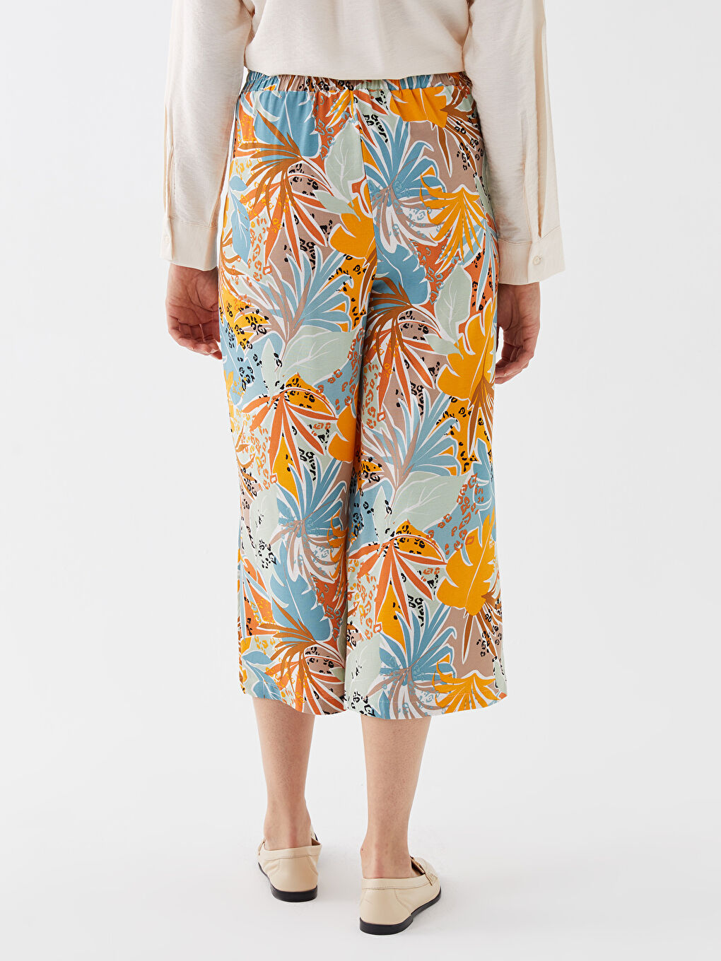 Elastic Waist Patterned Linen Blend Women's Capri Pants -S3IV18Z8-LQB