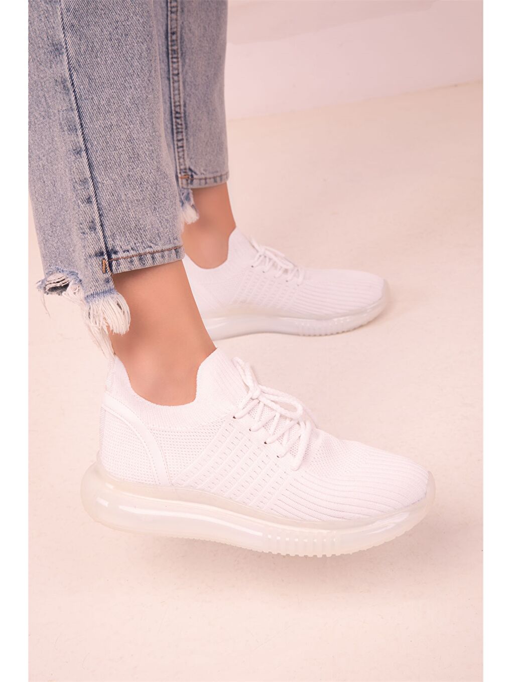 Beyaz File Detaylı Kadın Spor Ayakkabı-3