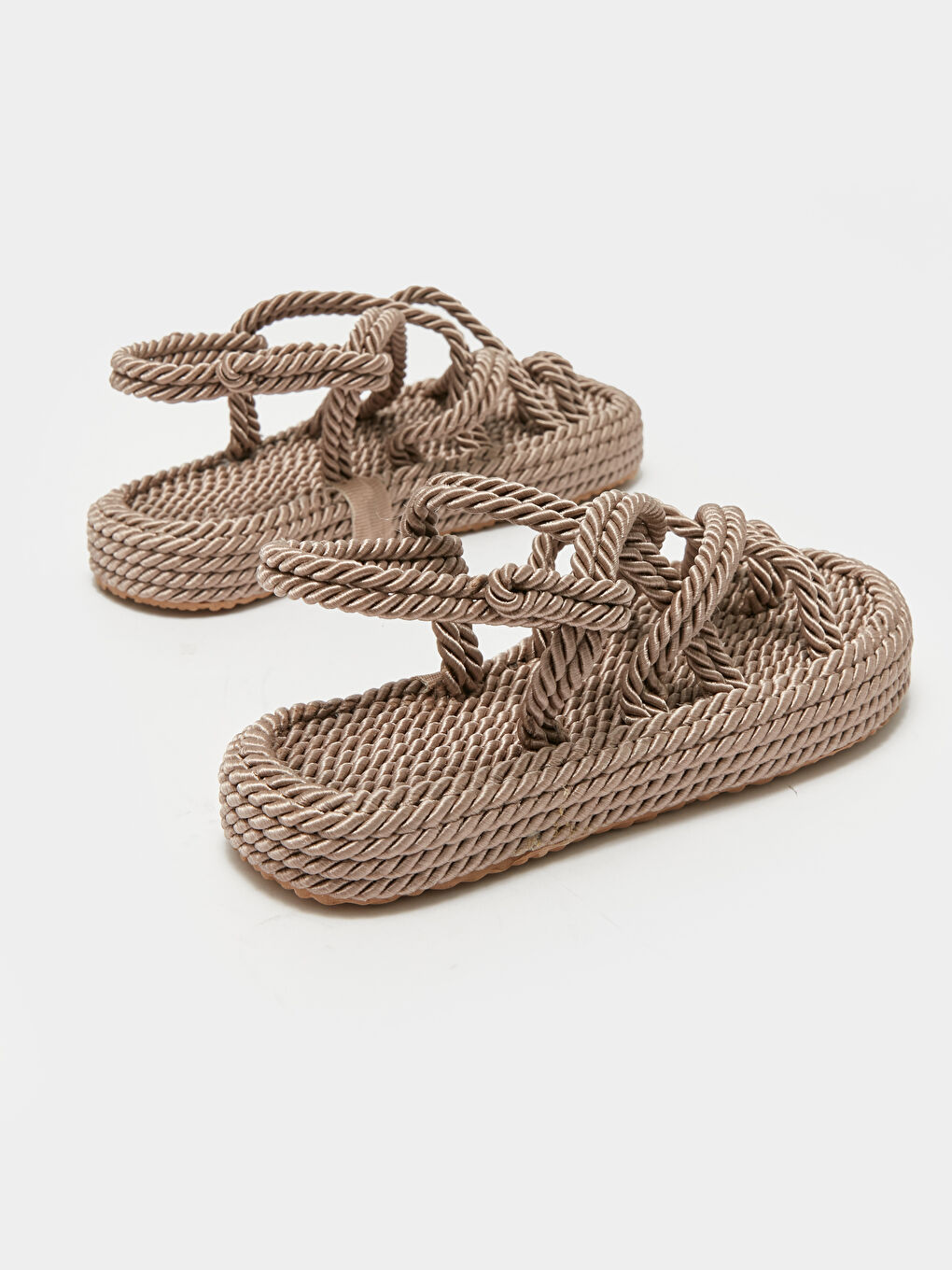 Kahverengi Önü Açık Hasır Kadın Sandalet-4