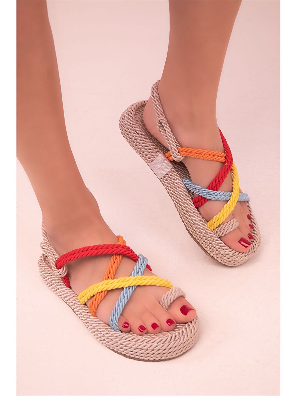 Bej Önü Açık Hasır Kadın Sandalet-3