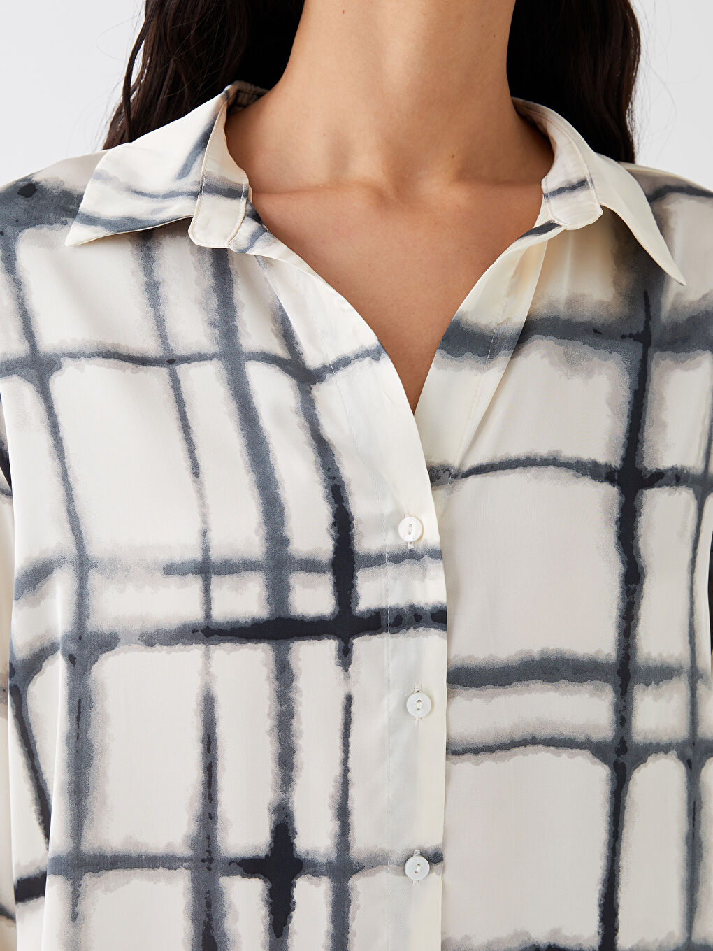 قميص نسائي كم طويل منقوش-3