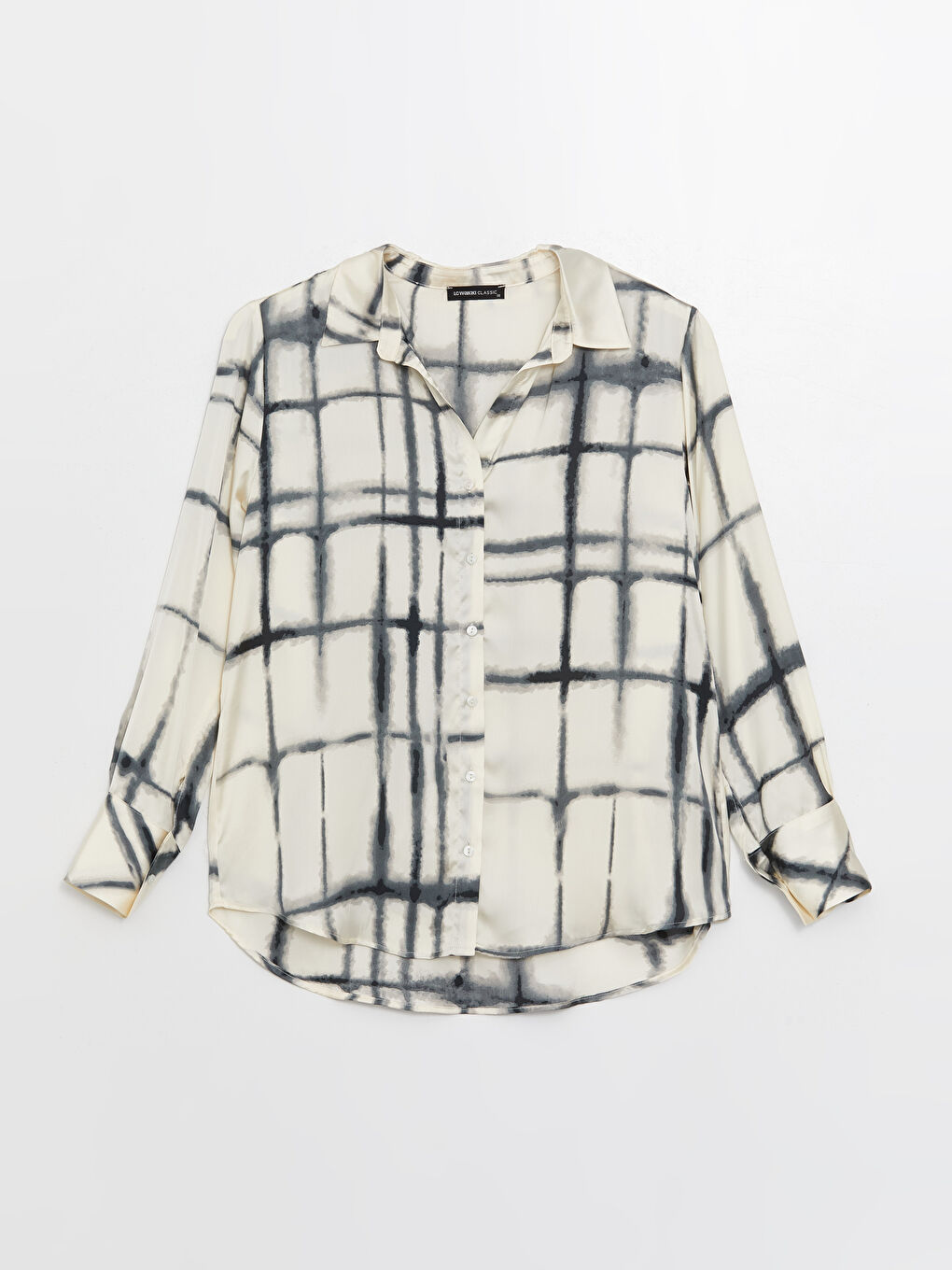 قميص نسائي كم طويل منقوش-5