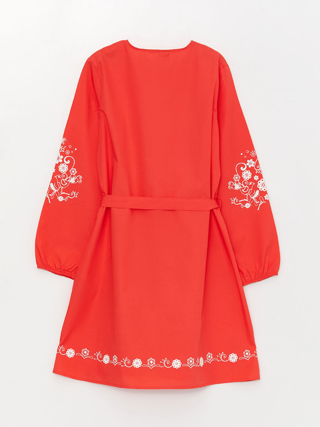 Kırmızı Bisiklet Yaka Baskılı Uzun Kollu Kız Çocuk Elbise-1
