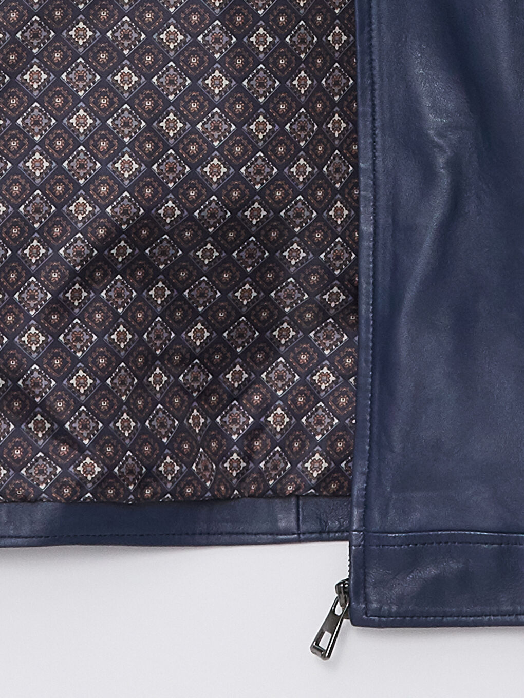 Lacivert Standart Kalıp Dik Yaka Erkek Deri Mont-2