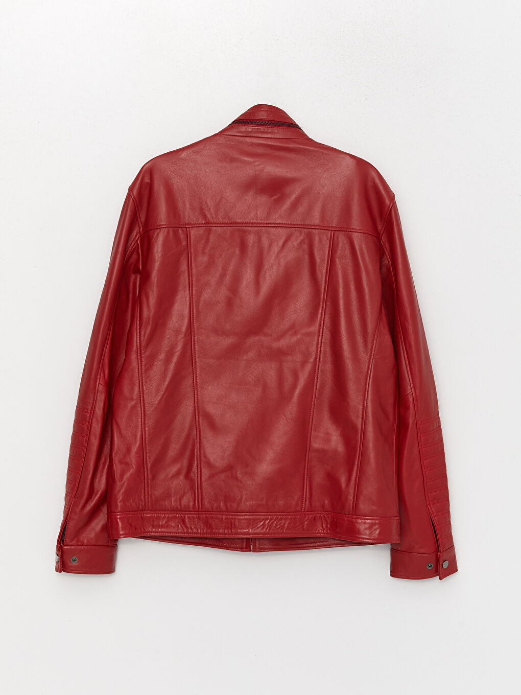 Kırmızı Standart Kalıp Dik Yaka Erkek Deri Mont-7