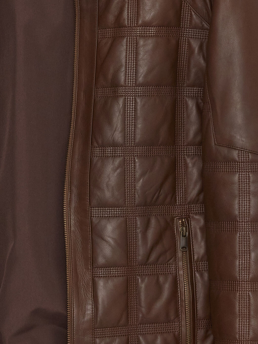 Kahverengi Standart Kalıp Dik Yaka Erkek Deri Mont-8