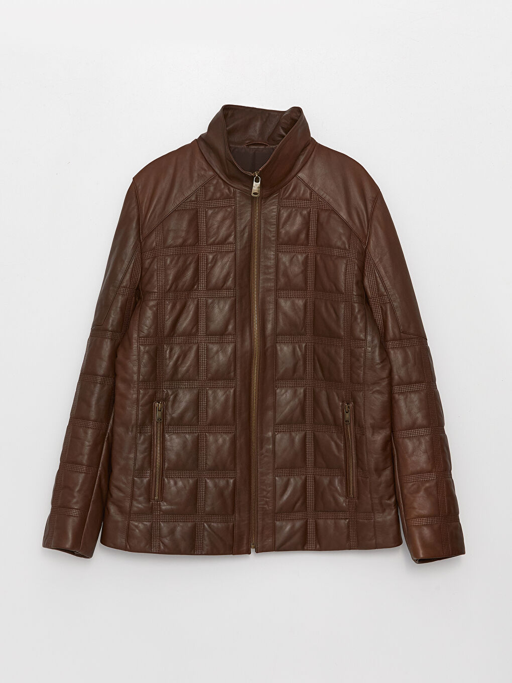 Standard Pattern Standing Collar Men's Leather Coat-6