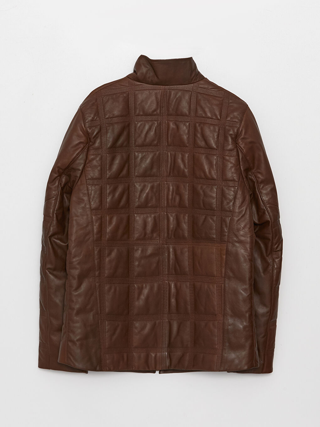 Standard Pattern Standing Collar Men's Leather Coat-7