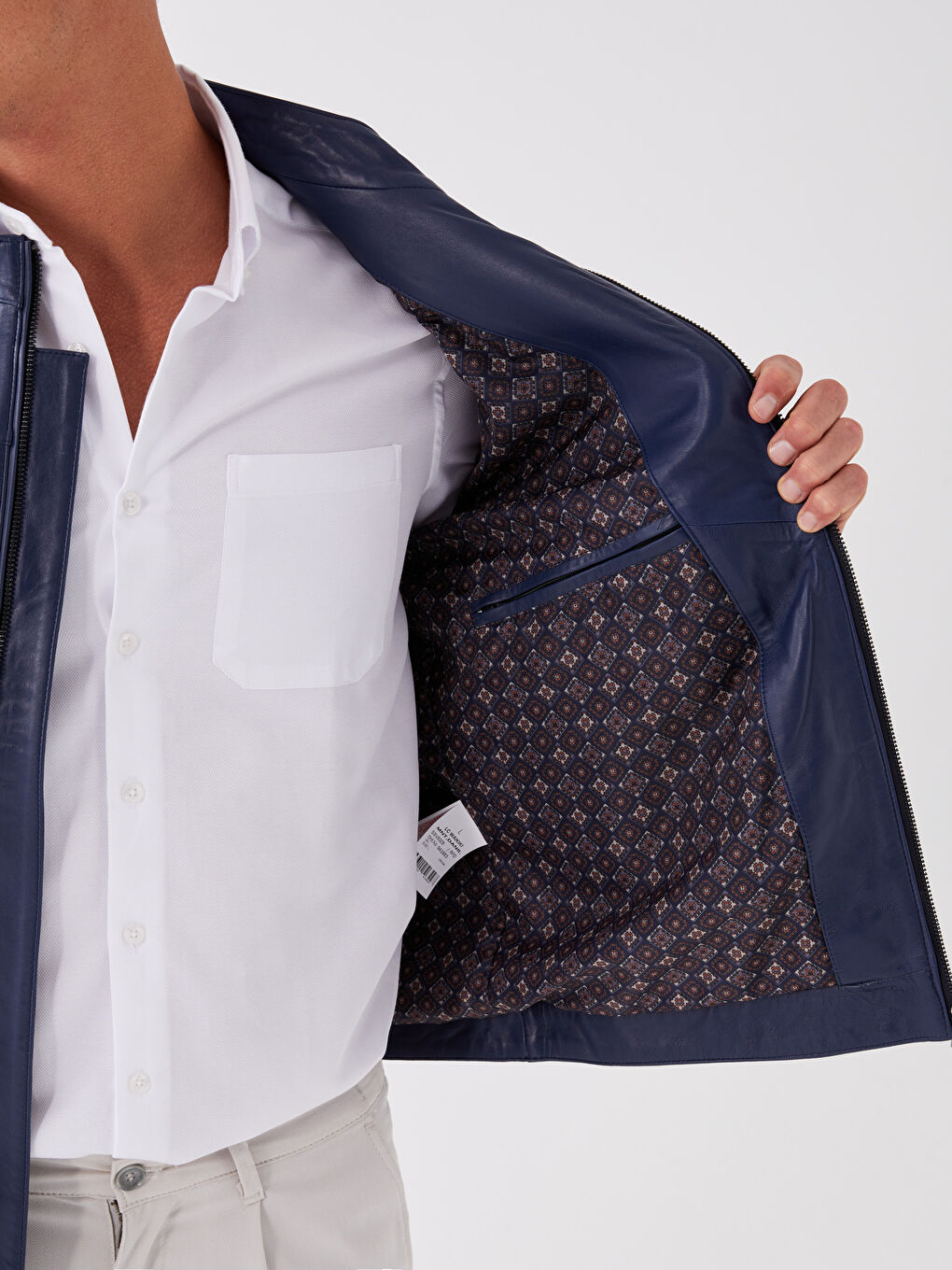 معطف جلد رجالي بياقة واقفة بنقشة عادية-4
