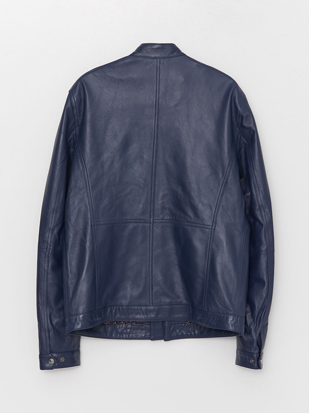 معطف جلد رجالي بياقة واقفة بنقشة عادية-7