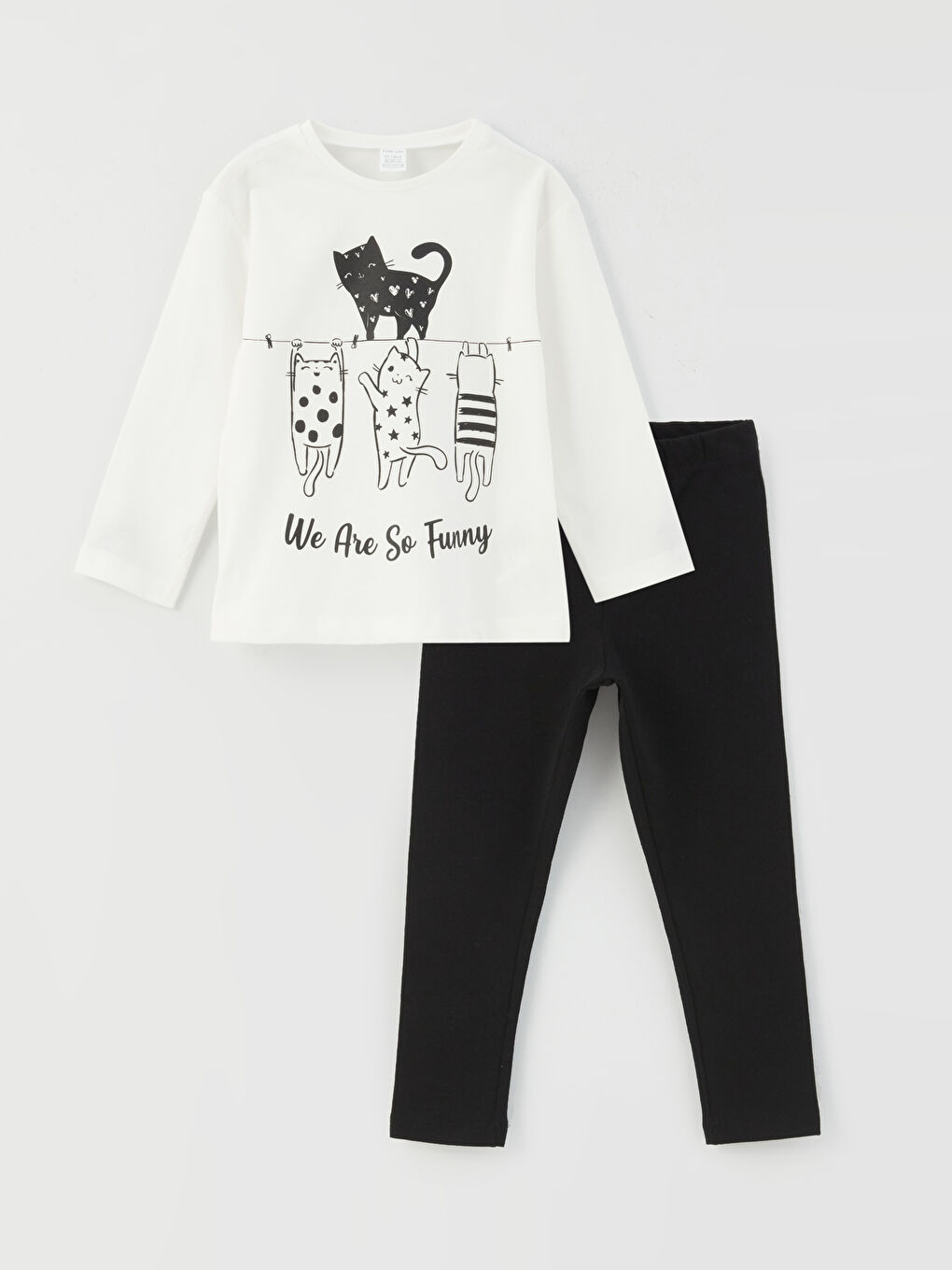 Crew Neck Long Sleeve Printed Baby Girls' T-Shirt and Tights 2 Pack Set