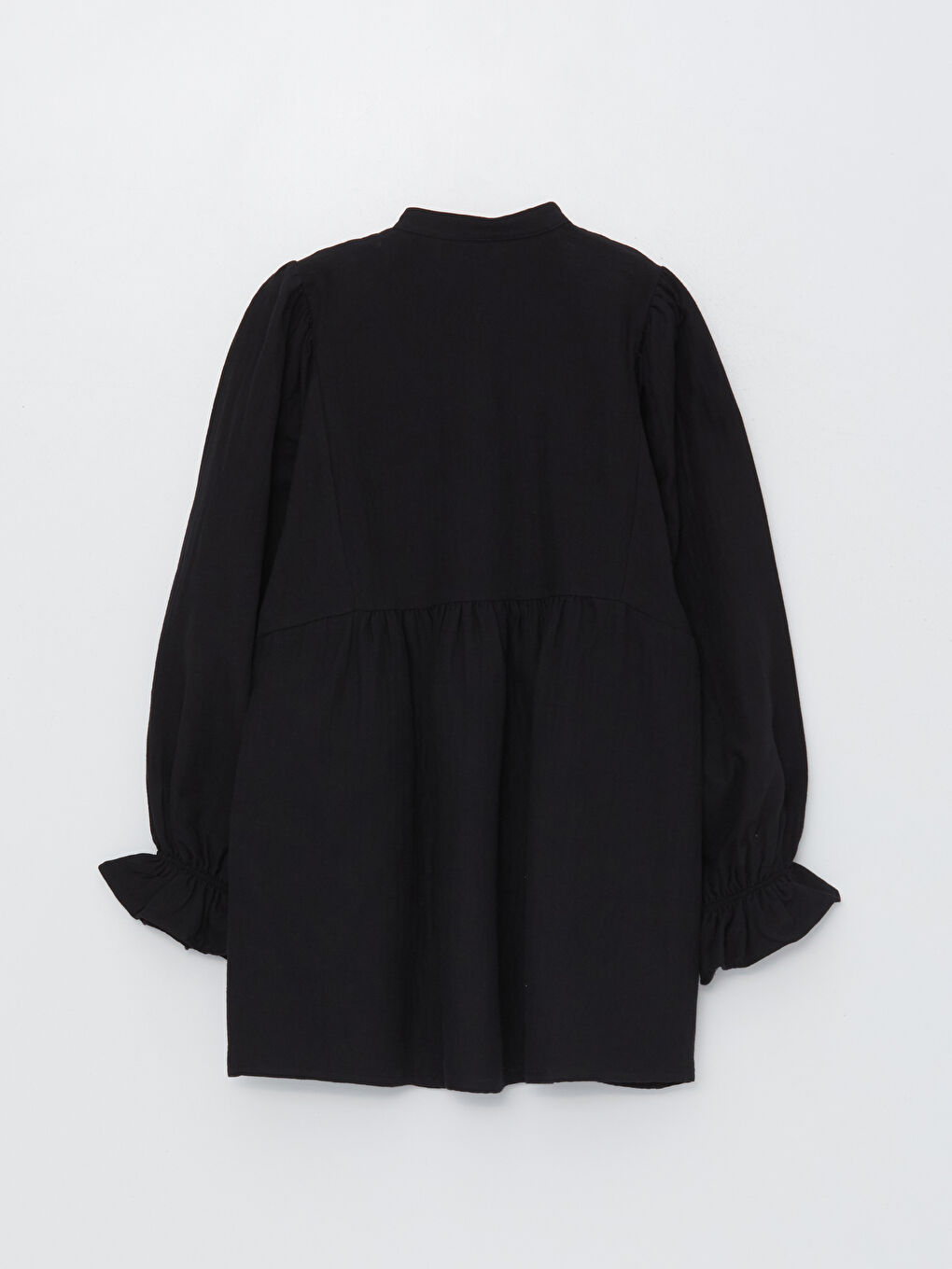 Siyah Hakim Yaka Düz Uzun Kollu Oversize Müslin Kadın Tunik-6