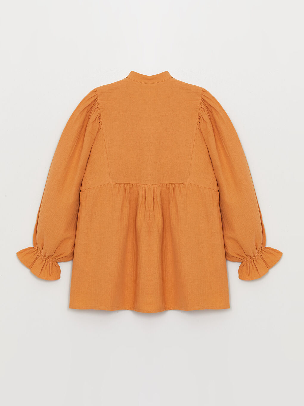 Turuncu Hakim Yaka Düz Uzun Kollu Oversize Müslin Kadın Tunik-5