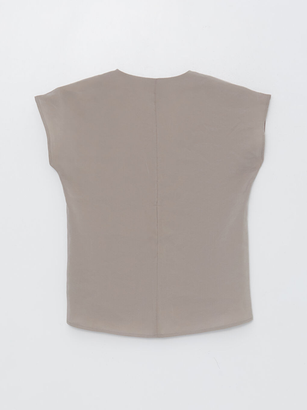 Kahverengi V Yaka Düz Kısa Kollu Kadın Bluz-1