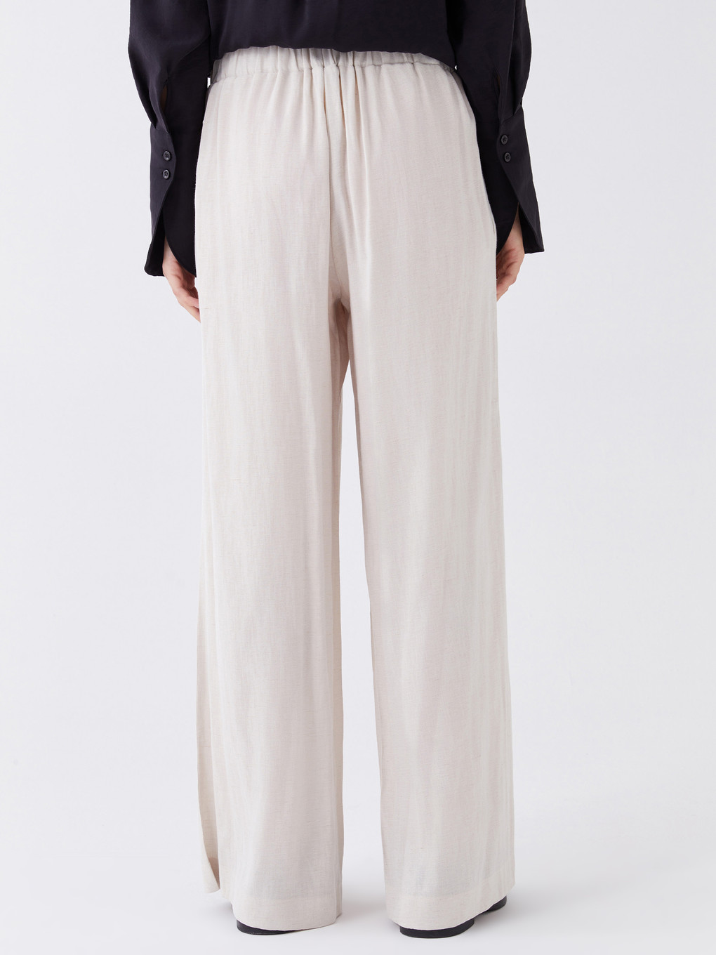 Elastic Waist Plain Linen Blend Women's Trousers-4