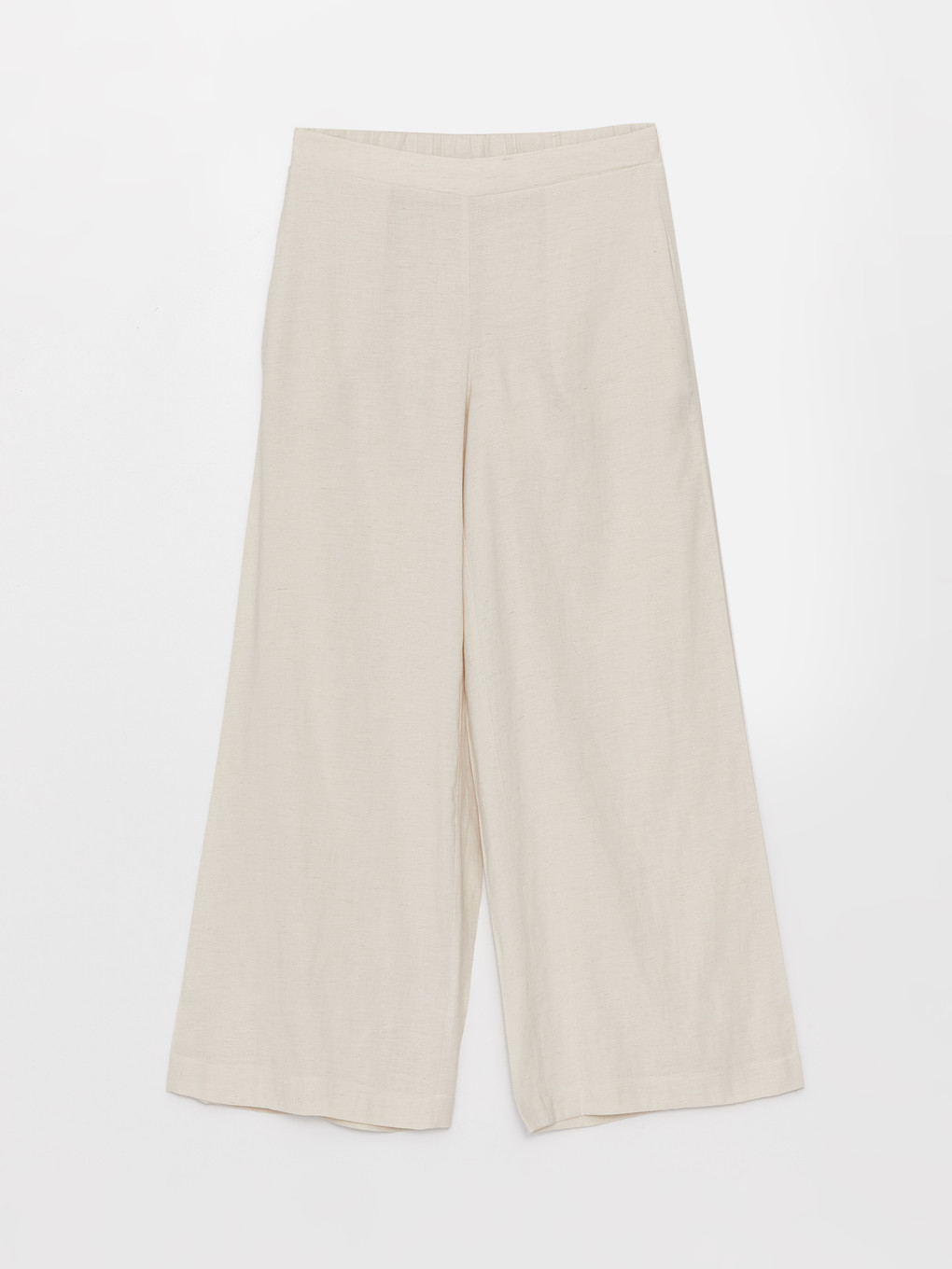 Elastic Waist Plain Linen Blend Women's Trousers-5