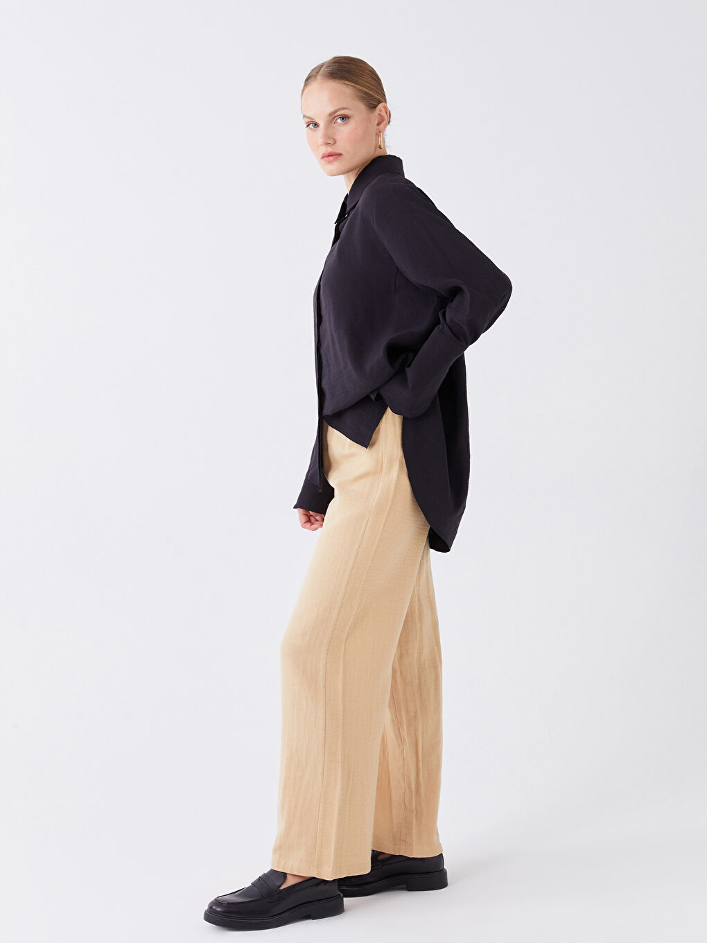 Elasticated Waist Plain Muslin Women's Trousers-1