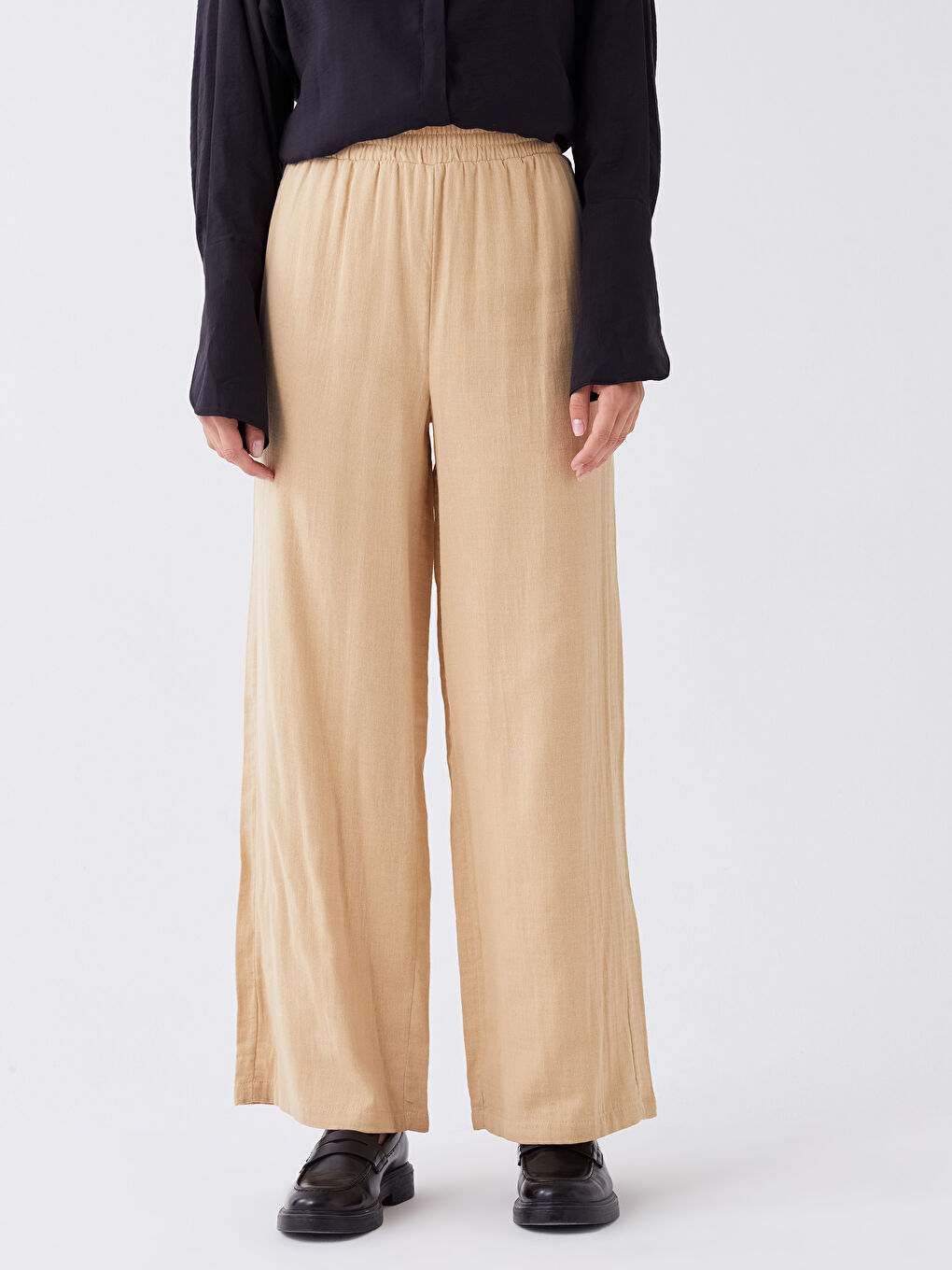 Elasticated Waist Plain Muslin Women's Trousers-3