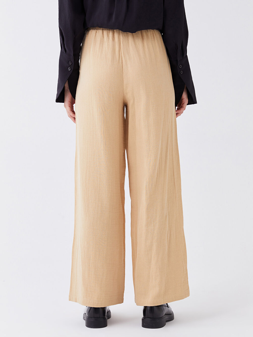 Elasticated Waist Plain Muslin Women's Trousers-4