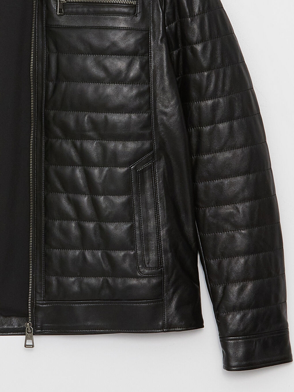 Standard Pattern Standing Collar Men's Leather Coat-8