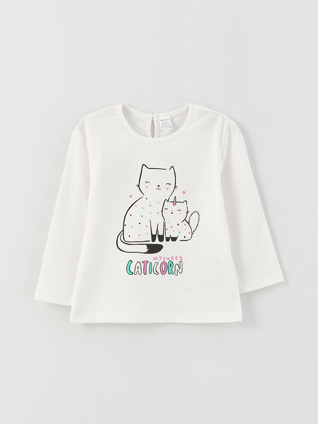 Ekru Bisiklet Yaka Uzun Kollu Baskılı Kız Bebek Tişört