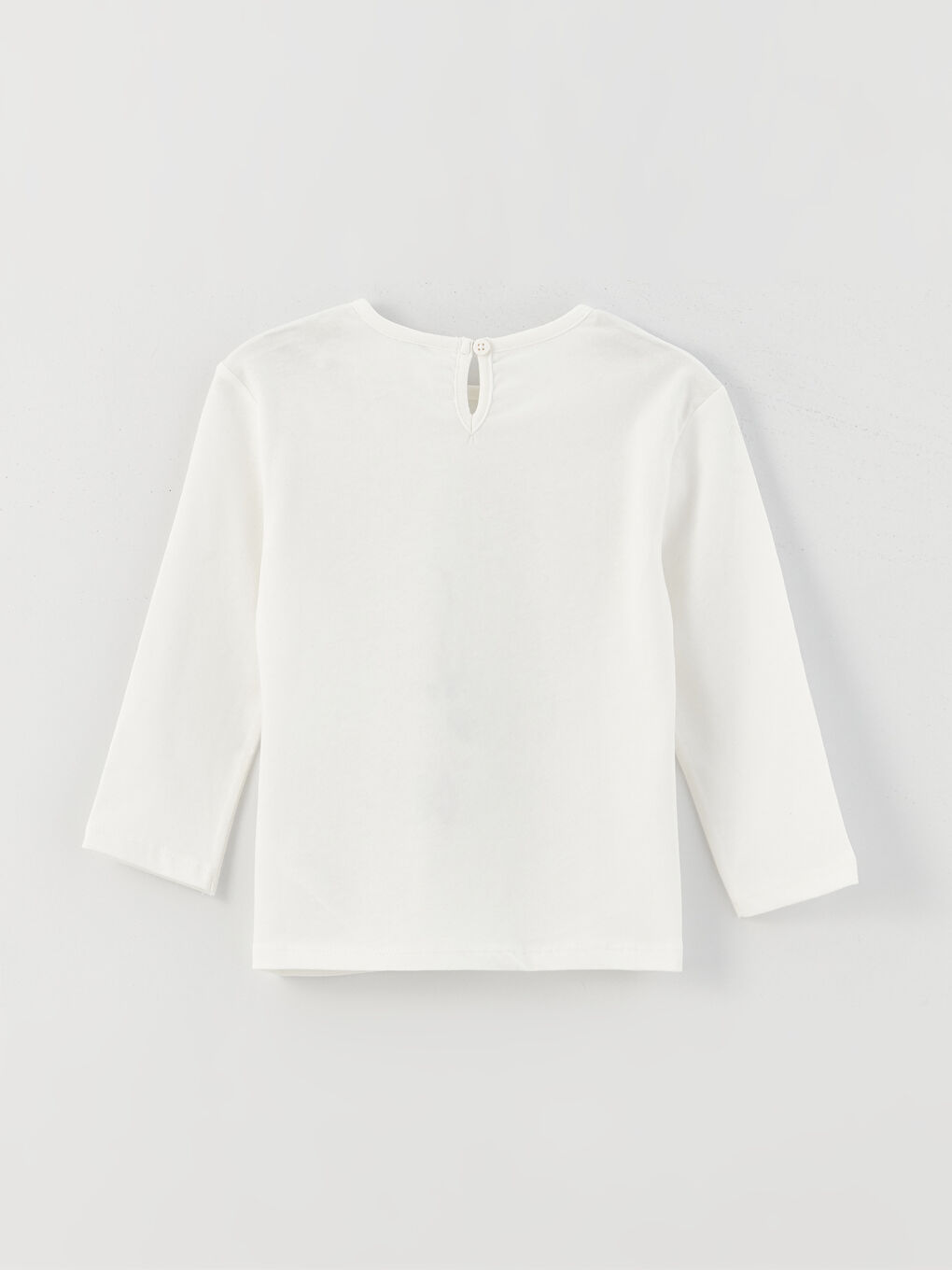 Ekru Bisiklet Yaka Uzun Kollu Baskılı Kız Bebek Tişört-1