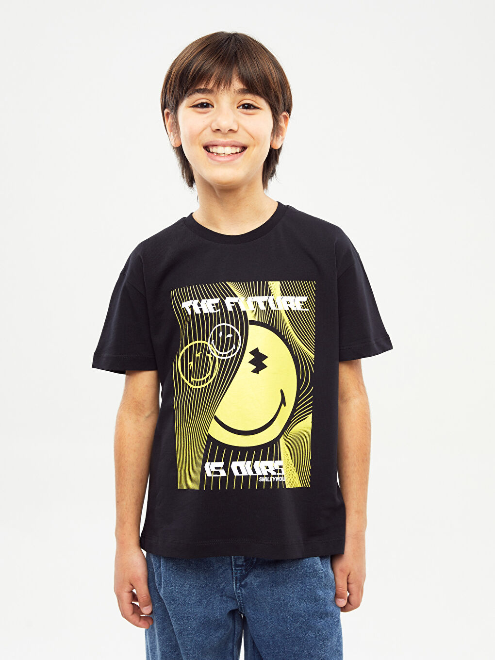 SmileyWorld Yeni Siyah Bisiklet Yaka Baskılı Kısa Kollu Unisex Çocuk Tişört - 2