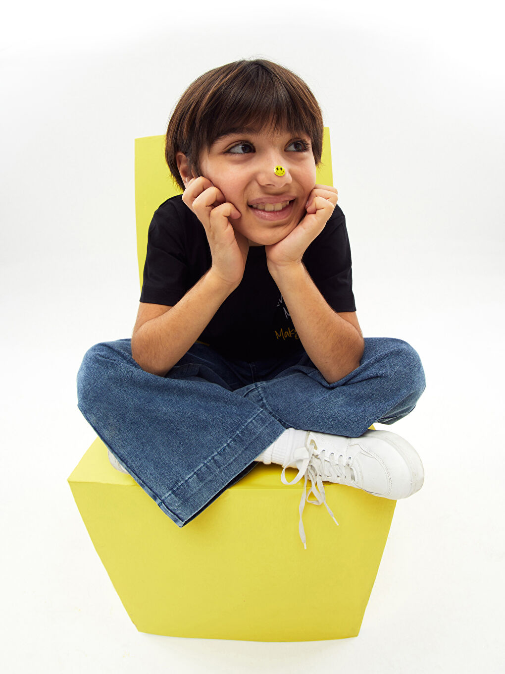 Siyah Bisiklet Yaka Baskılı Kısa Kollu Unisex Çocuk Tişört-4