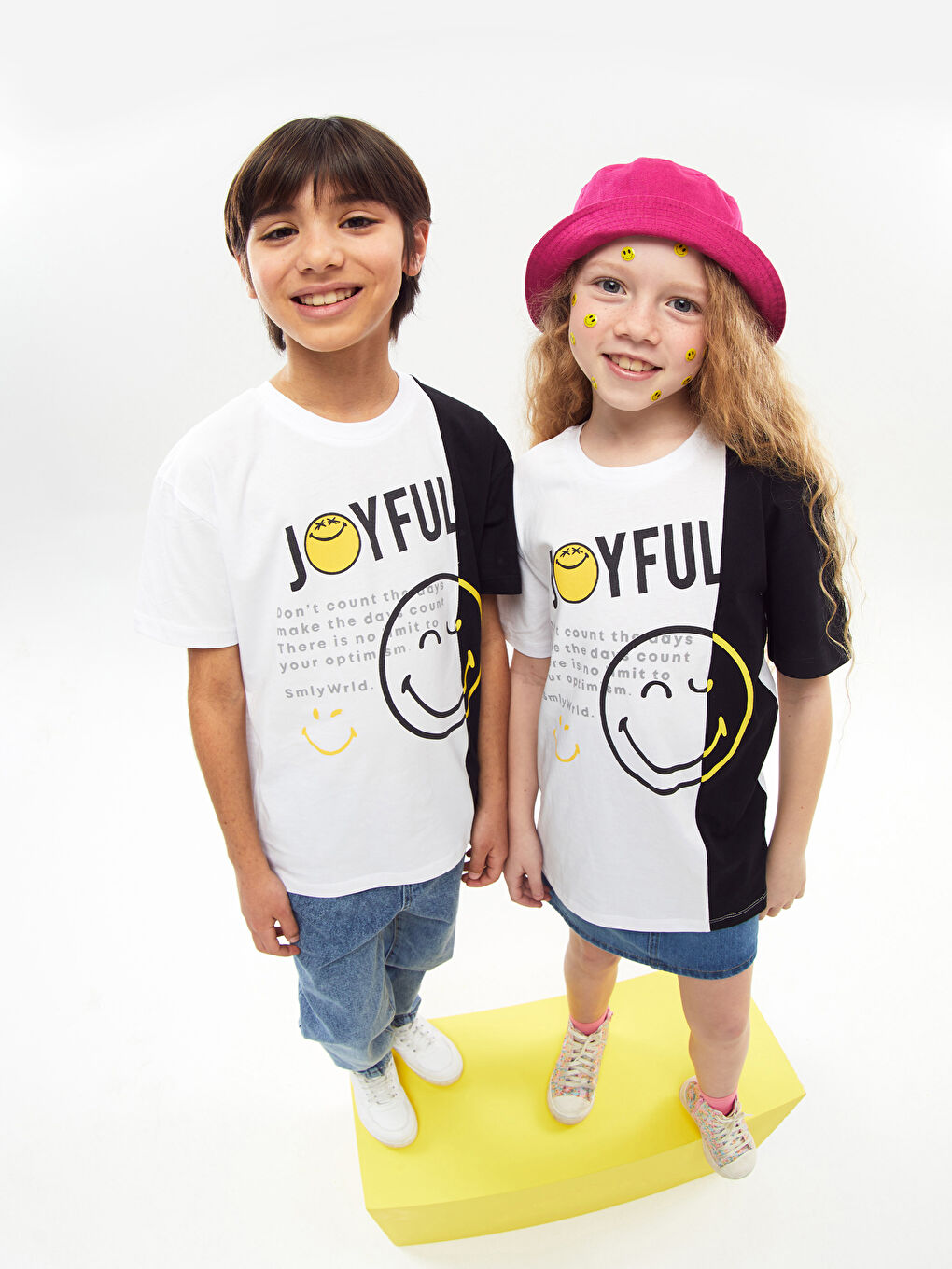 Siyah Bisiklet Yaka Baskılı Kısa Kollu Unisex Çocuk Tişört-3