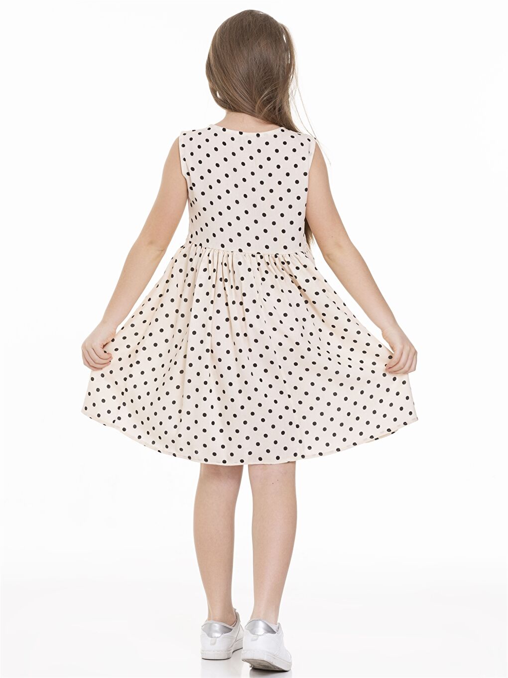 Ekru Bisiklet Yaka Desenli Kız Çocuk Elbise-3