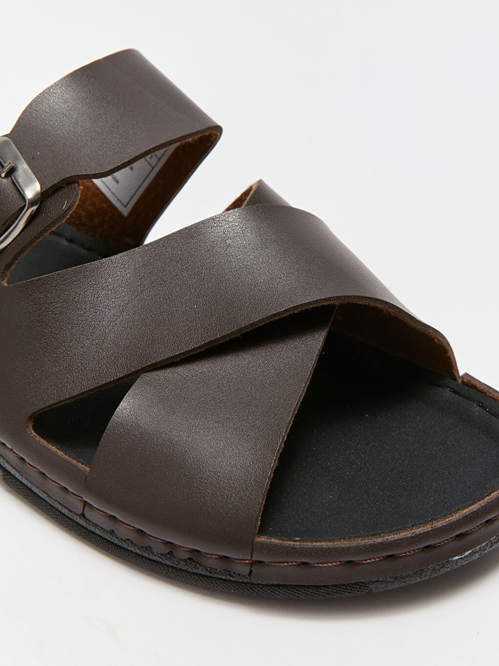 Kahverengi Deri Görünümlü Çapraz Bantlı Erkek Terlik-2