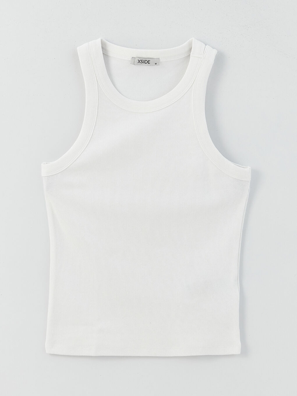 Beyaz Kadın Bisiklet Yaka Düz Atlet-5