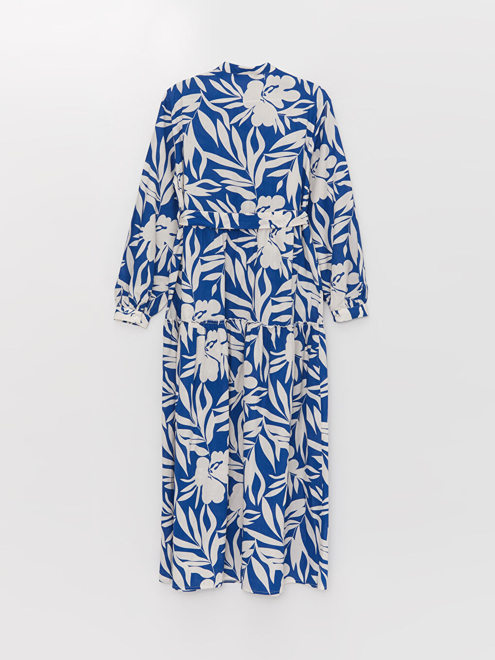 Mavi Hakim Yaka Çiçekli Kadın Elbise-6