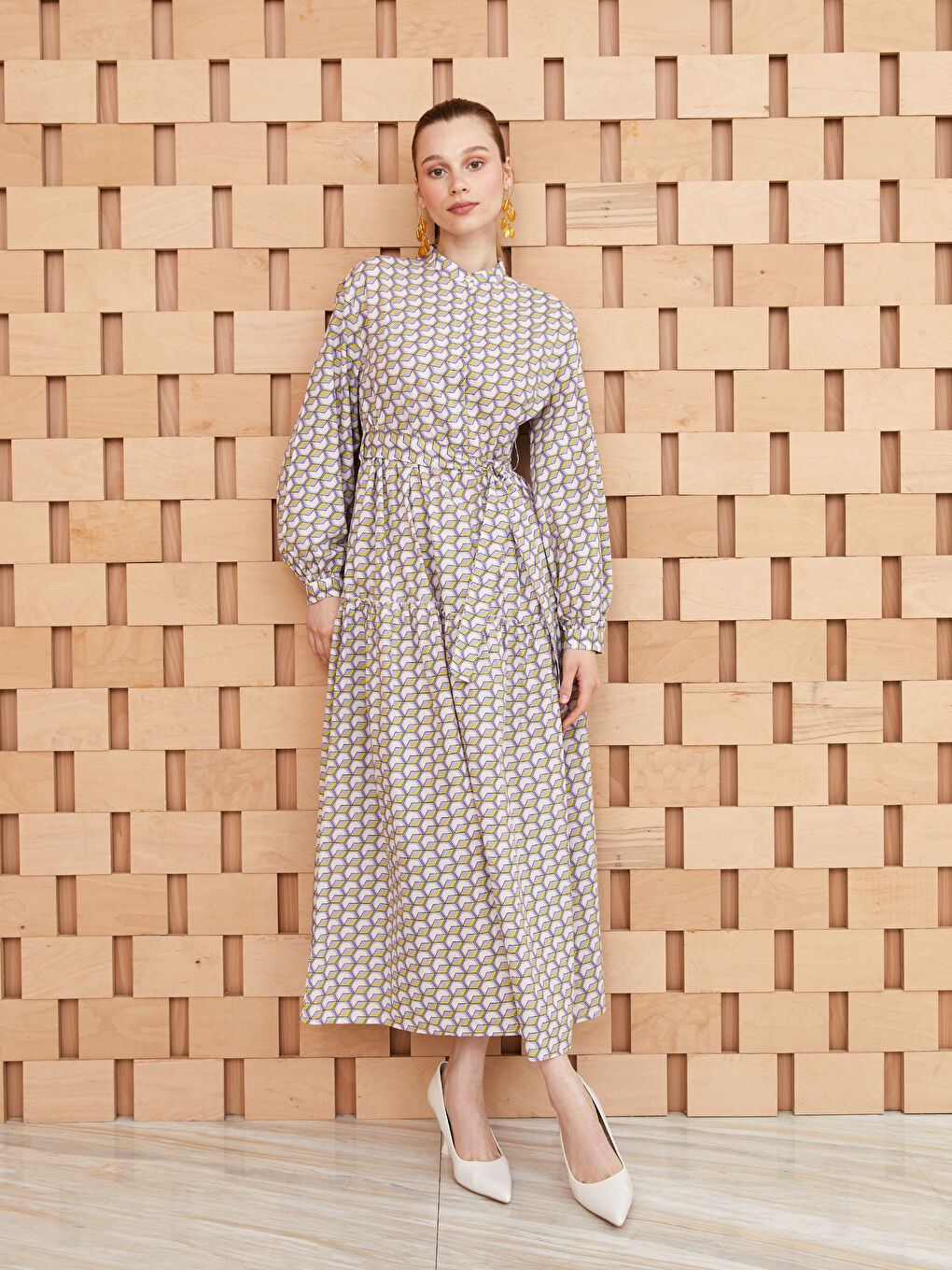 Patterned Long Sleeve Women Dress -S3IY90Z8-LSC