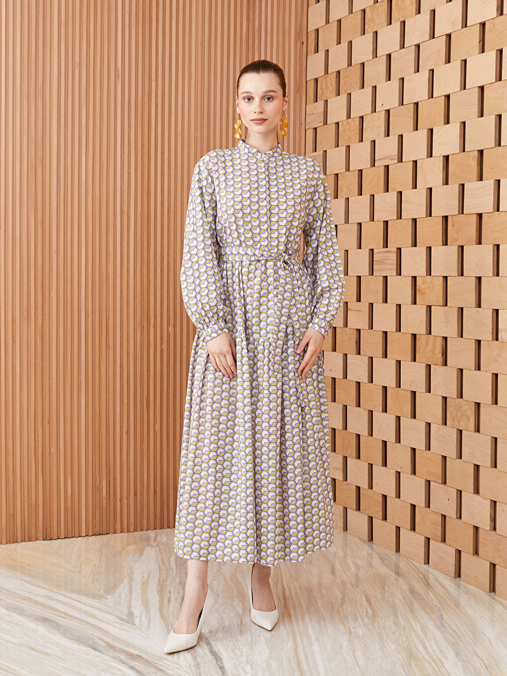 Patterned Long Sleeve Women Dress -S3IY90Z8-LSC