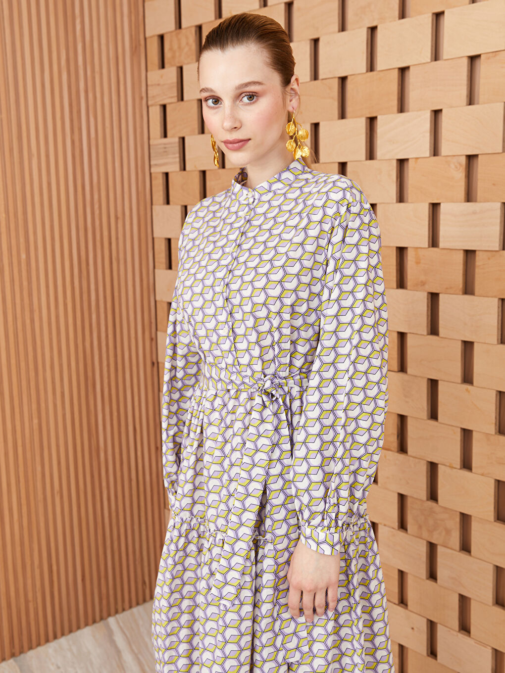 Patterned Long Sleeve Women Dress -S3IY90Z8-LSC