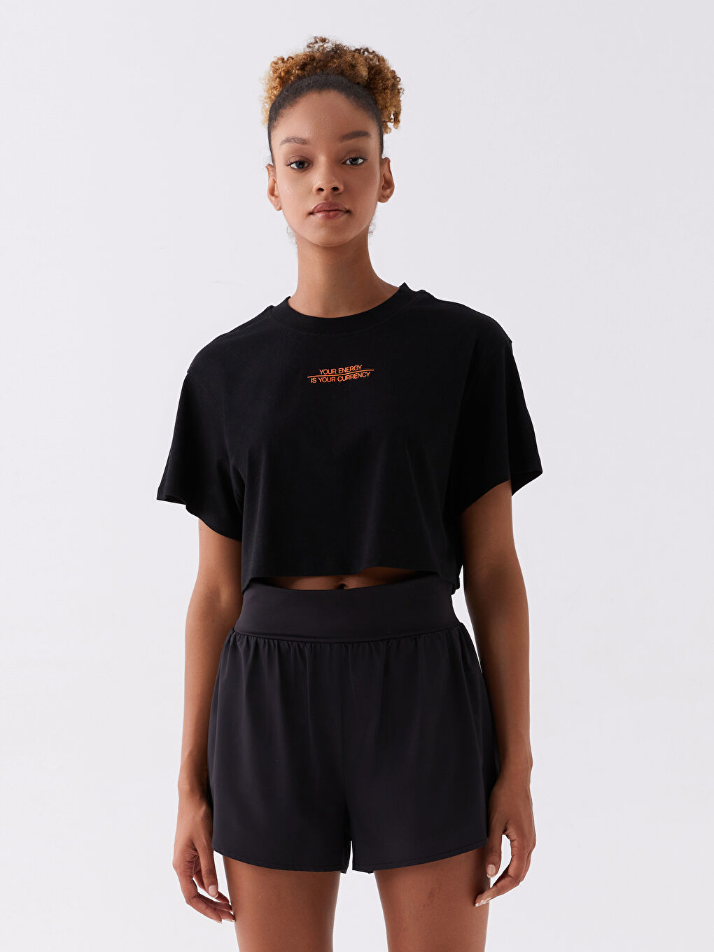 LCW SPORT Crew Neck Printed Short Sleeve Crop Women's T-Shirt -S3IY92Z8-CVL