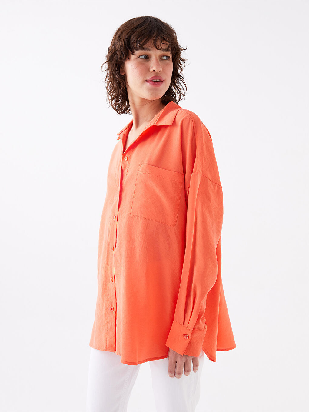 Tunique Chemise Unie à Manches Longues Oversize pour Femmes