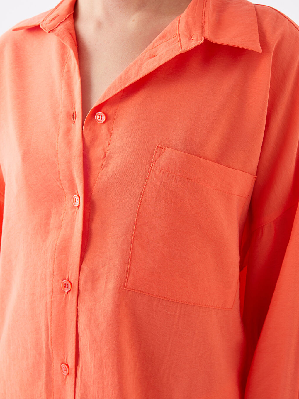 Tunique Chemise Unie à Manches Longues Oversize pour Femmes-3