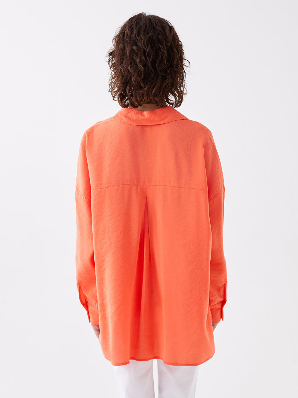 Tunique Chemise Unie à Manches Longues Oversize pour Femmes-4