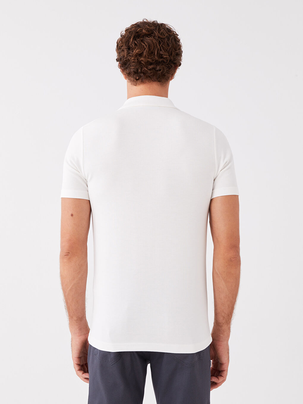 Beyaz Polo Yaka Kısa Kollu Erkek Tişört-6