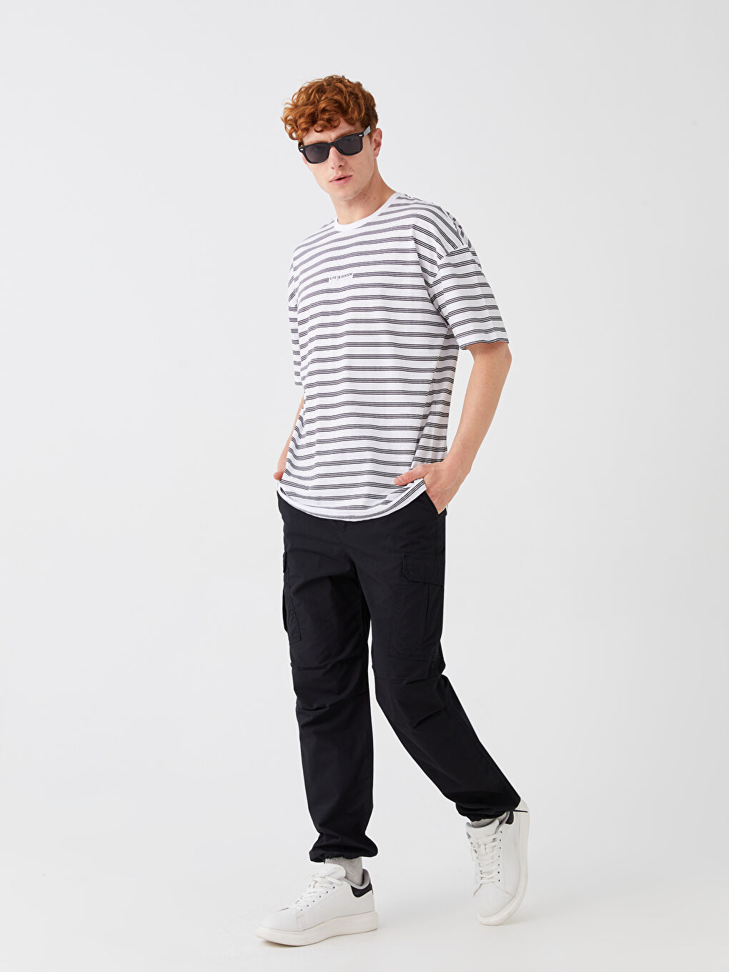 Siyah Rahat Kalıp Erkek Kargo Pantolon-1