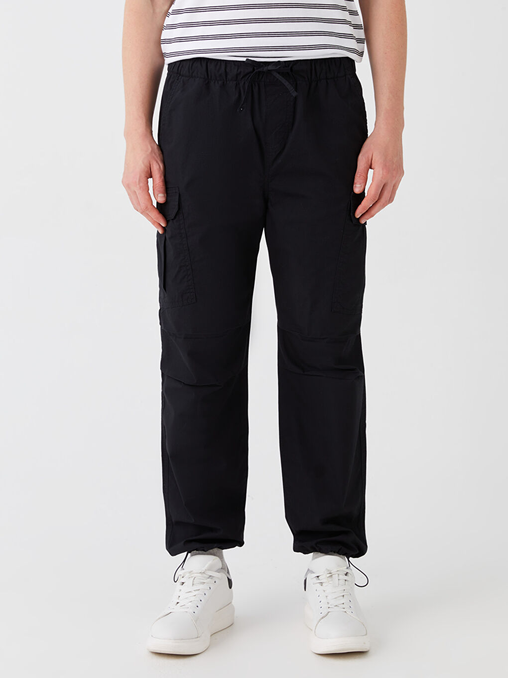 Siyah Rahat Kalıp Erkek Kargo Pantolon-2