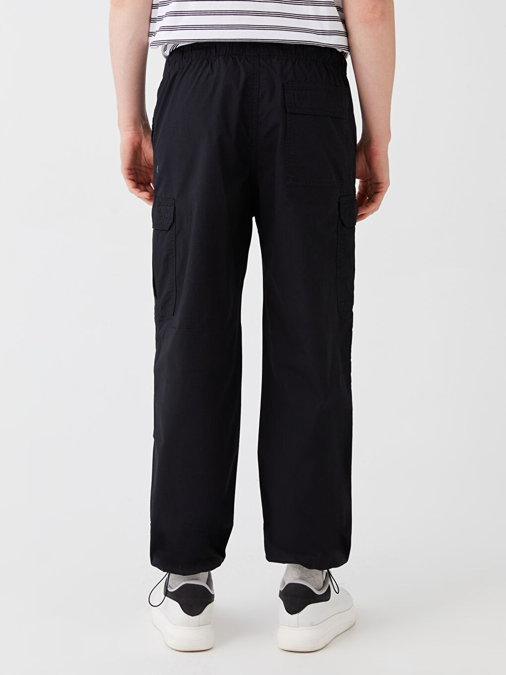 Siyah Rahat Kalıp Erkek Kargo Pantolon-3