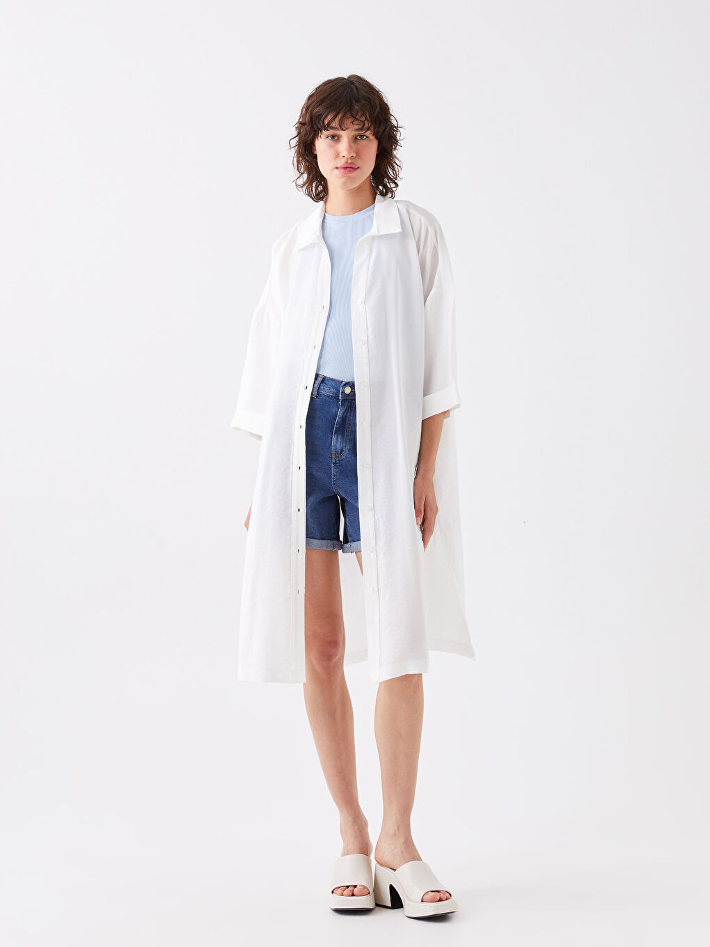 Shirt Collar Straight Short Sleeve Oversize Women's Tunic-2