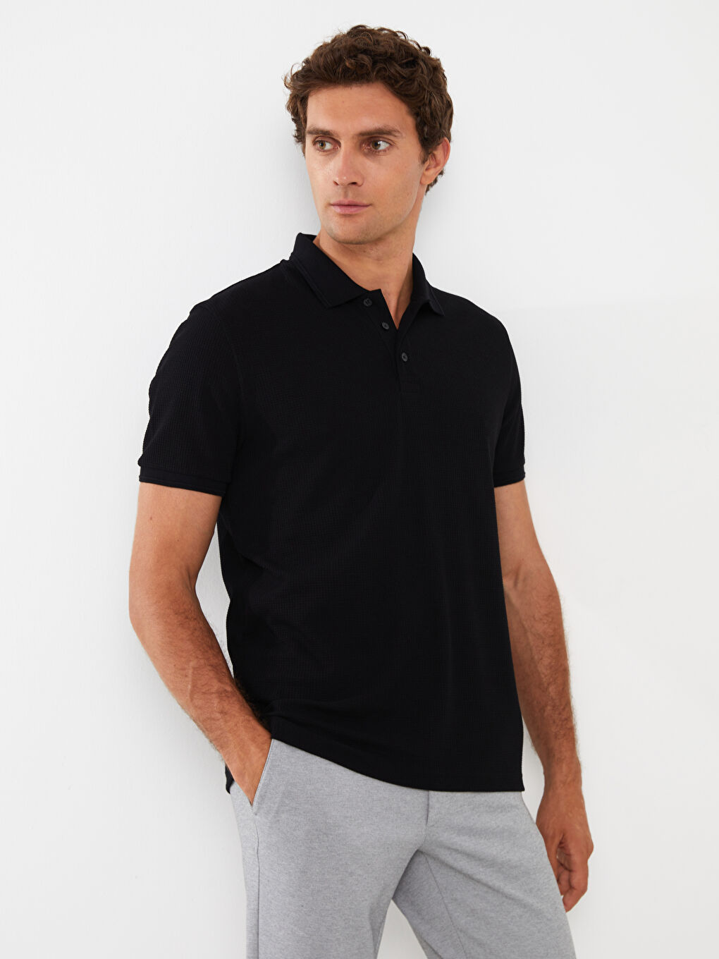 Siyah Polo Yaka Kısa Kollu Pike Erkek Tişört