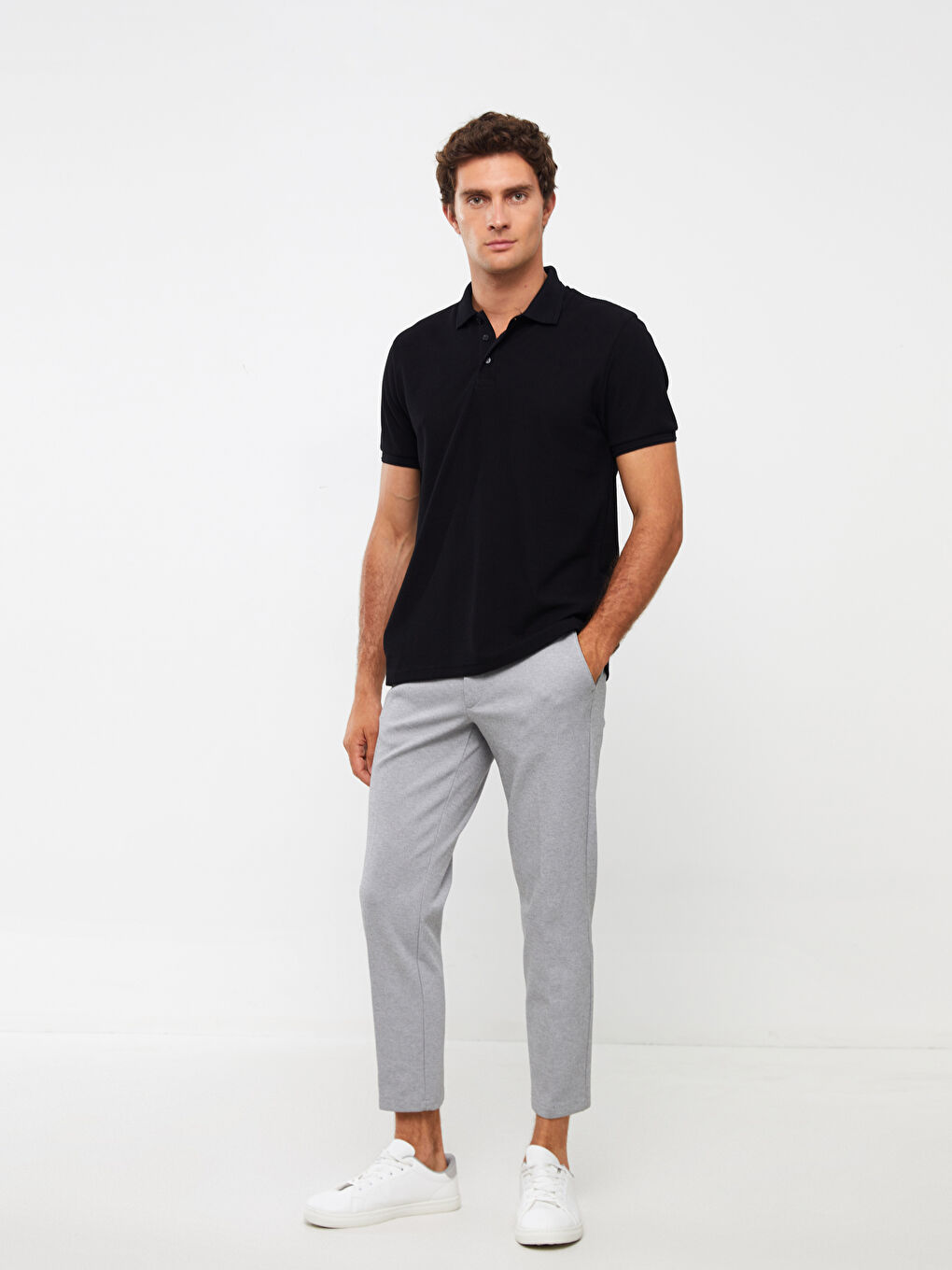 Siyah Polo Yaka Kısa Kollu Pike Erkek Tişört-1