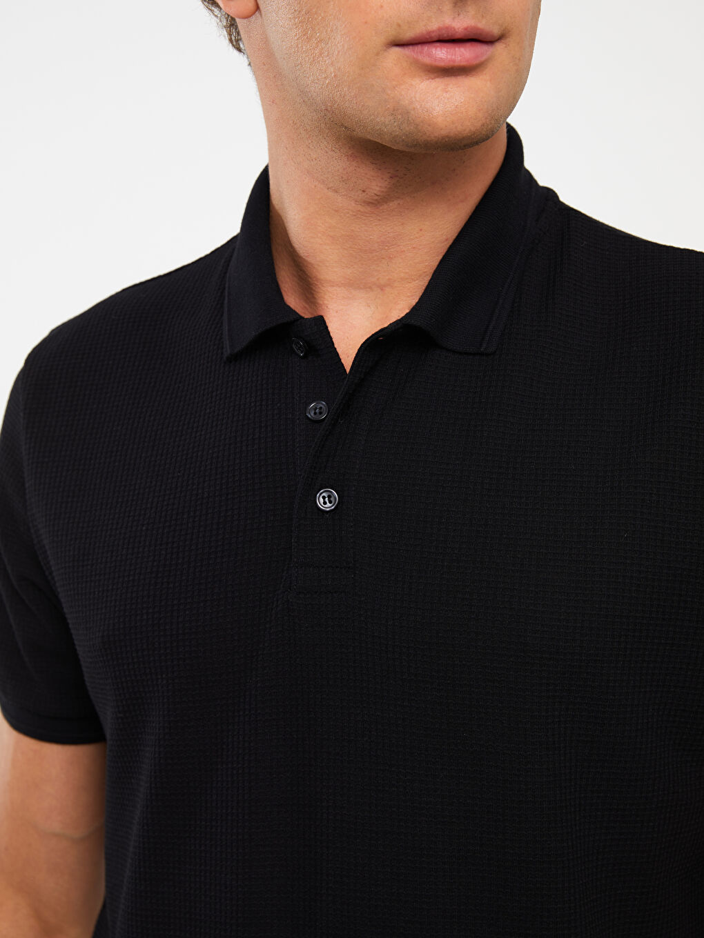 Siyah Polo Yaka Kısa Kollu Pike Erkek Tişört-3